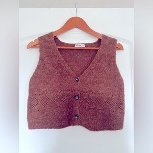 Aster Brown Cropped Sweater Button Up Vest